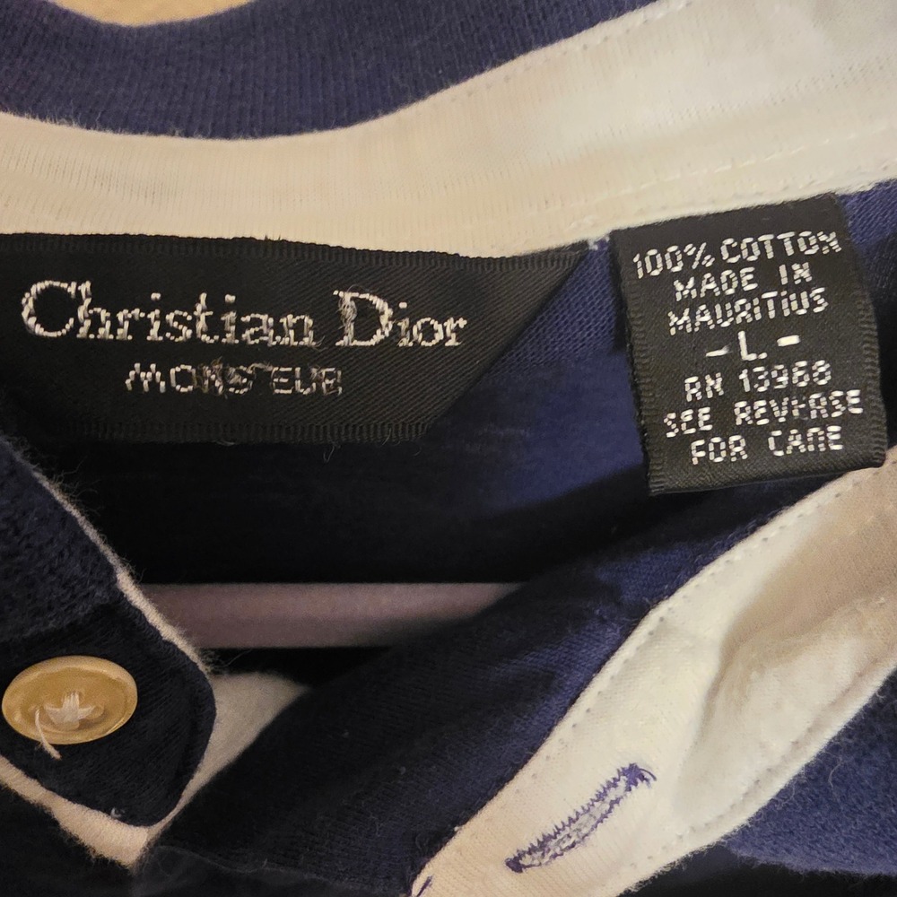 Christian Dior Monsieur Mens Navy Blue Cotton Short Sleeve Polo Shirt Large L - Picture 7 of 7